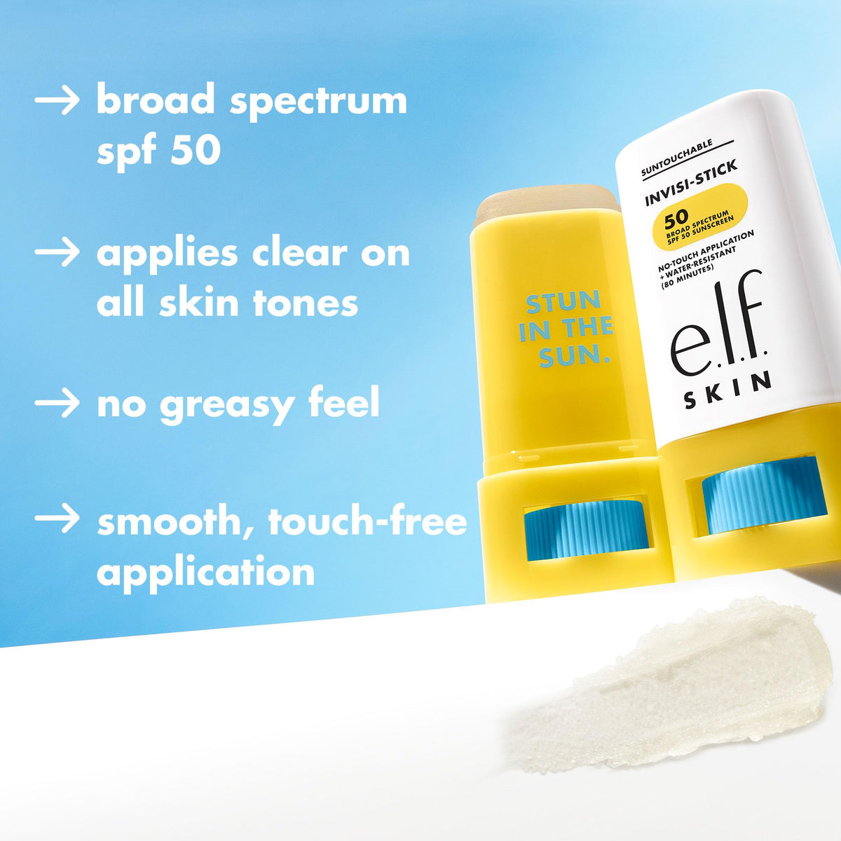 e.l.f. SKIN Suntouchable Invisi-Stick SPF 50, Clear Sunscreen For A Natural Finish, Made With Moisturizing Sunflower Seed Oil, Vegan & Cruelty-Free