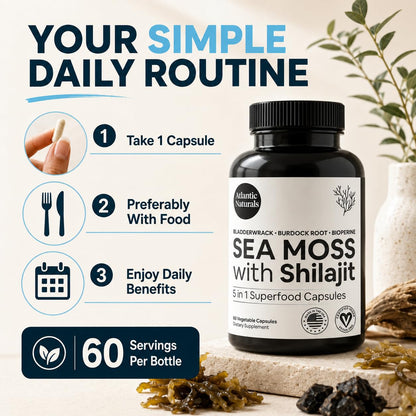 Superfood Organic Irish Sea Moss Capsules - 120 Veggie Capsules | Wildcrafted Organic Sea Moss Supplement for Men & Women | Better Than Sea Moss Gel | Support Immunity & Skin, 1000mg