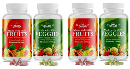 Fruits and Vegetables Supplement - 90 Fruit and 90 Veggie Capsules - Nature Vitamins, Balance of Fruits and Veggies Supports Energy Balance, Soy Free, Vegan Capsules - 90 Count (Pack of 2)