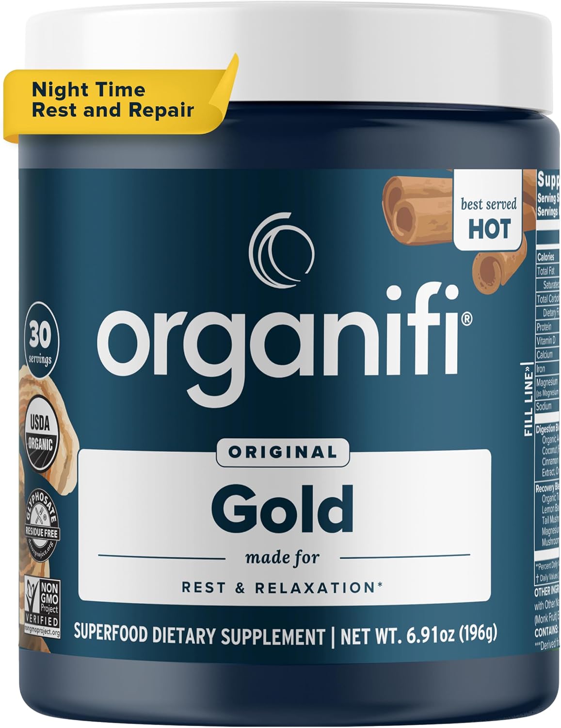 Organifi: Gold - Superfood Supplement Powder - 30 Servings - Stress Support, Better Rest, Relaxation and Promotes Restful Sleep - Turmeric and Reishi Infused