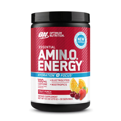 Optimum Nutrition, Amino Energy Powder Plus Focus, with Bcaa, Electrolytes, and Caffeine, Watermelon, 30 Servings | Contains BCAAs, Electrolytes, 100 mg Caffeine, 5g Amino Acids, Zero Sugar, Supports Hydration, Banned Substance Tested