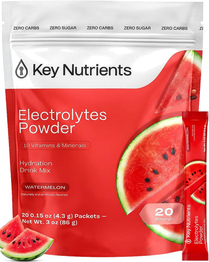 KEY NUTRIENTS Electrolytes Powder Bundle, Refreshing Lemonade 90 Servings Jar + Juicy Watermelon 20 Count Packets, Sugar Free Hydration Travel Drink Mix with Vitamins & Minerals, No Calories