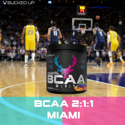 Bucked Up Original BCAA 2:1:1 Branched Chain Essential Amino Acids - Supplement Powder - | 100% Pure 2:1:1 Instantized Formula | Pre/Post Workout | 30 Servings | (Miami Flavor)