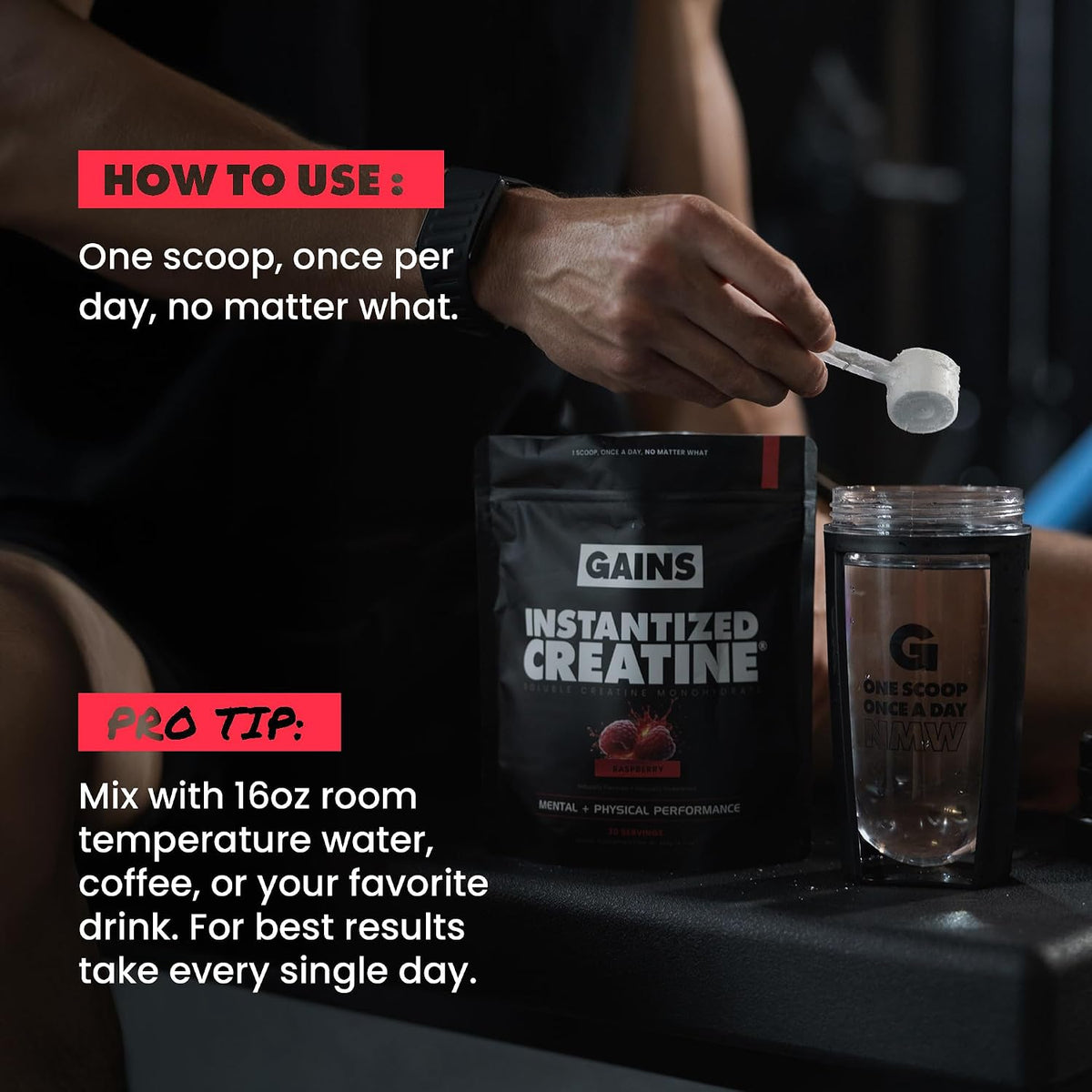 Gains in Bulk Instantized Creatine Monohydrate for Women and Men, Soluble Pre Workout Powder, Supports Muscle Building, Strength and Performance, Sweet Lemonade and Sour Raspberry, 60 Servings