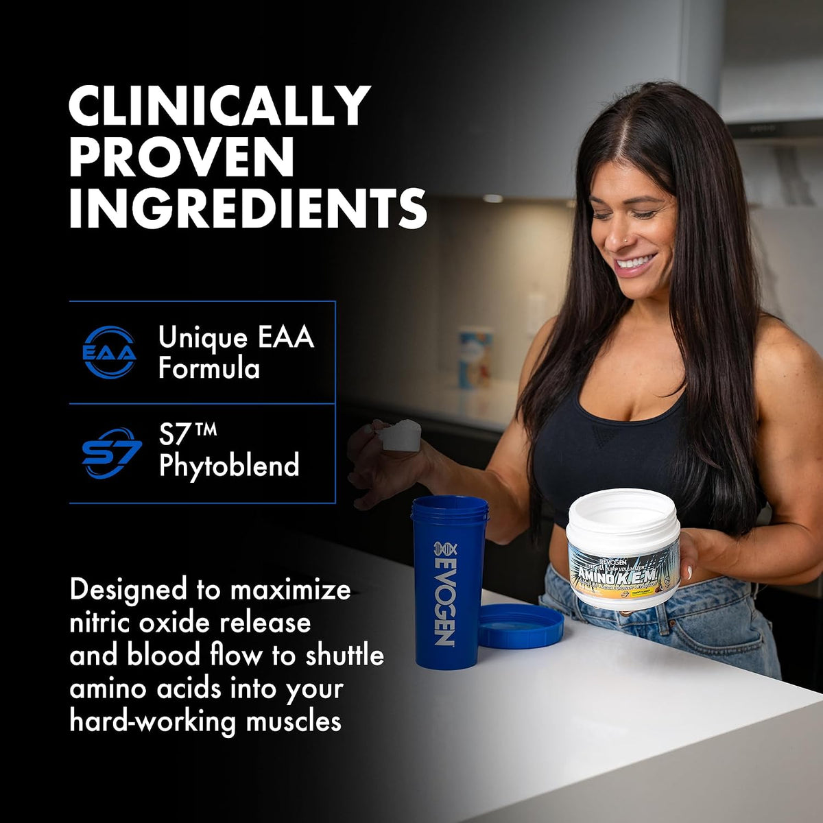 Evogen Amino K.E.M. EAA & BCAA | Tropic Thunder | 30 Servings | S7 nitric oxide blend with betaine anhydrous, coconut water and leucine for blood flow, muscle growth, hydration and recovery