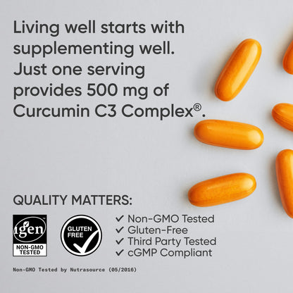 Sports Research® Turmeric Curcumin C3 Complex® w/BioPerine Black Pepper Extract & Organic Coconut Oil - Standardized 95% Curcuminoids · Non-GMO · Gluten Free - 120 Count Softgels
