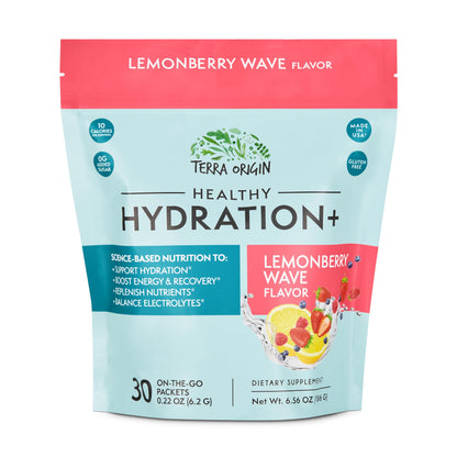 TERRA ORIGIN Healthy Hydration+ Electrolyte Powder Packets | Sugar Free, Gluten Free Drink Mix | Lemonade | 30 Servings (1-Pack)