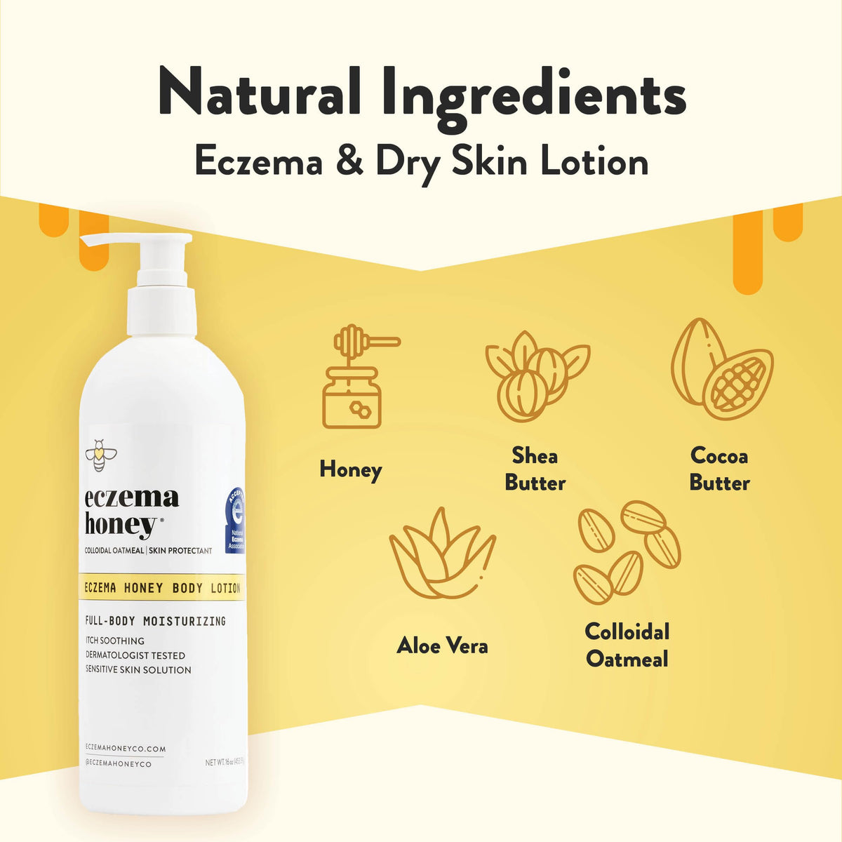 ECZEMA HONEY Oatmeal Body Lotion - Hand & Body Cream for Eczema Relief - Natural Dry Skin Repair (16 Oz)