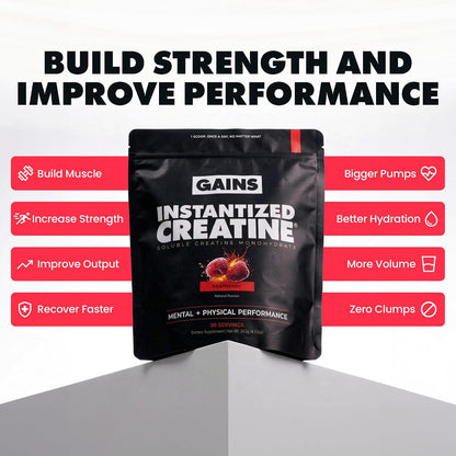 Gains in Bulk Intantized Creatine Bundle, Soluble Pre Workout Powder, Supports Muscle Building, Strength and Performance, Unflavored and Raspberry, 60 Servings