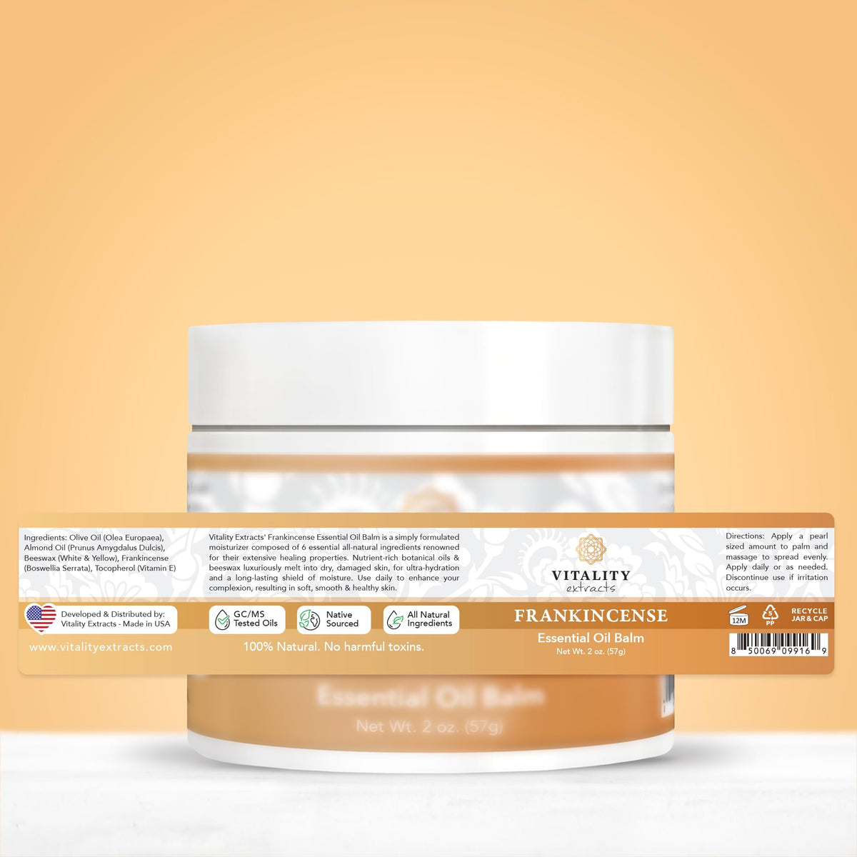 Vitality Extracts Frankincense Balm - 2oz, Boswellia Serrata, Beeswax, Olive Oil, Moisturizer for Dry, Cracked Skin, All Skin Types