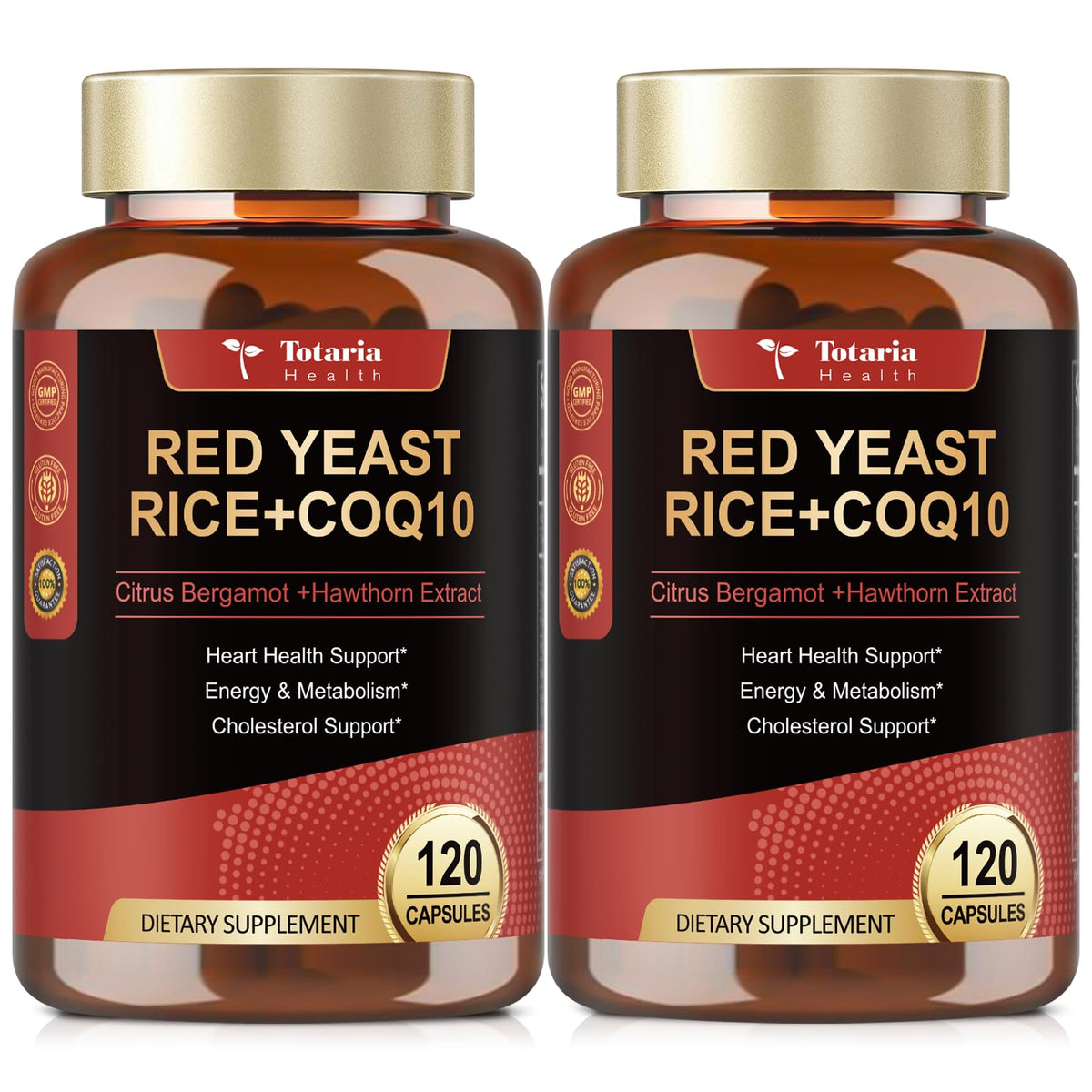 Totaria Red Yeast Rice 2,000mg with CoQ10 Supplement - Advanced Healthy Heart & Healthy Cholesterol Levels - Citrinin Free Extract Red Yeast Rice Capsules Plus Citrus Bergamot - Vegan, Non-GMO