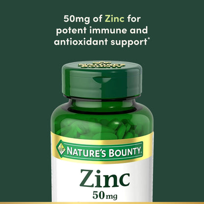 Nature’s Bounty Zinc 50mg, Immune Support & Antioxidant Supplement, Promotes Skin Health, 1 Caplet Per Day, Gluten Free, 250 Vegetarian Caplets