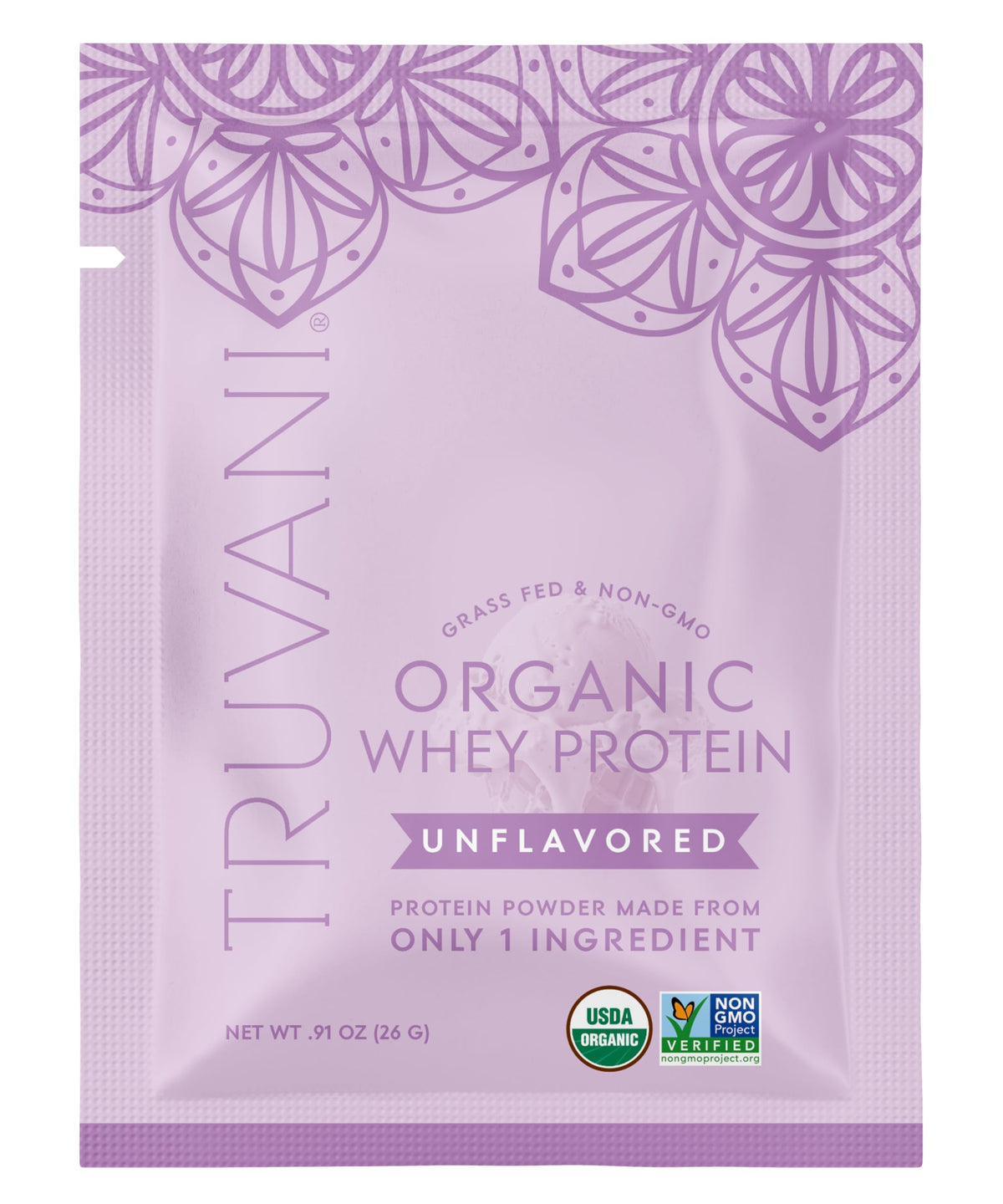 Truvani Organic Whey Protein Powder | Vanilla | 1 Serving | 20g Grass Fed Whey Protein | USDA Organic & Non-GMO | Gluten Free | No Gums, No Soy, No Stevia, No Added Sugars