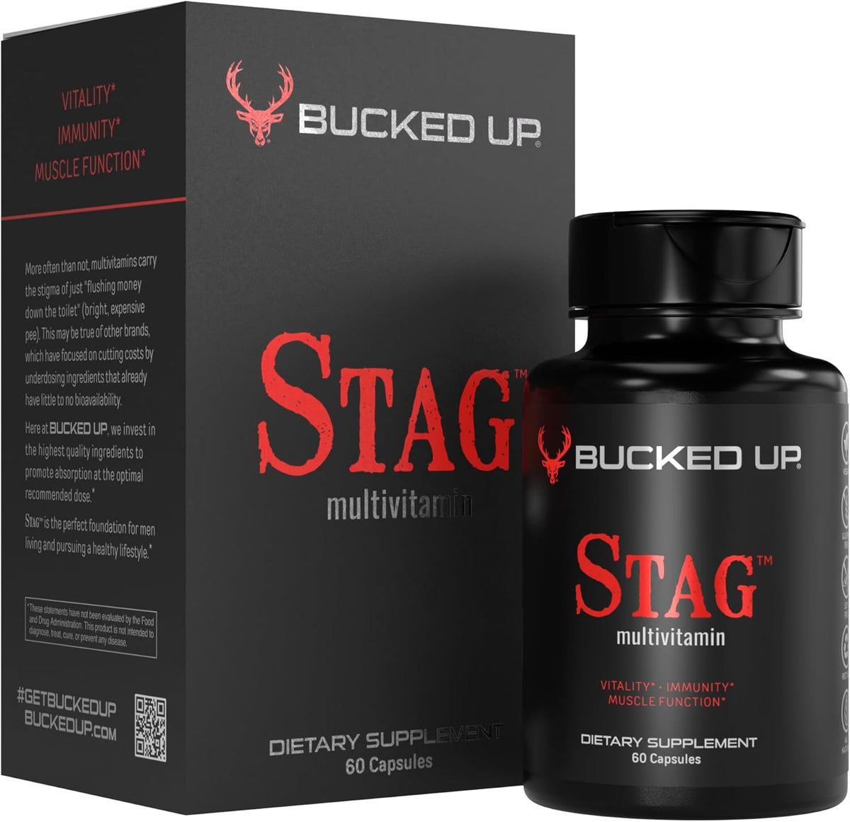 Bucked Up Stag Multivitamin - Men - Full Spectrum Vitamin Formula - Vitality, Immunity and Muscle Function (60 Capsules)