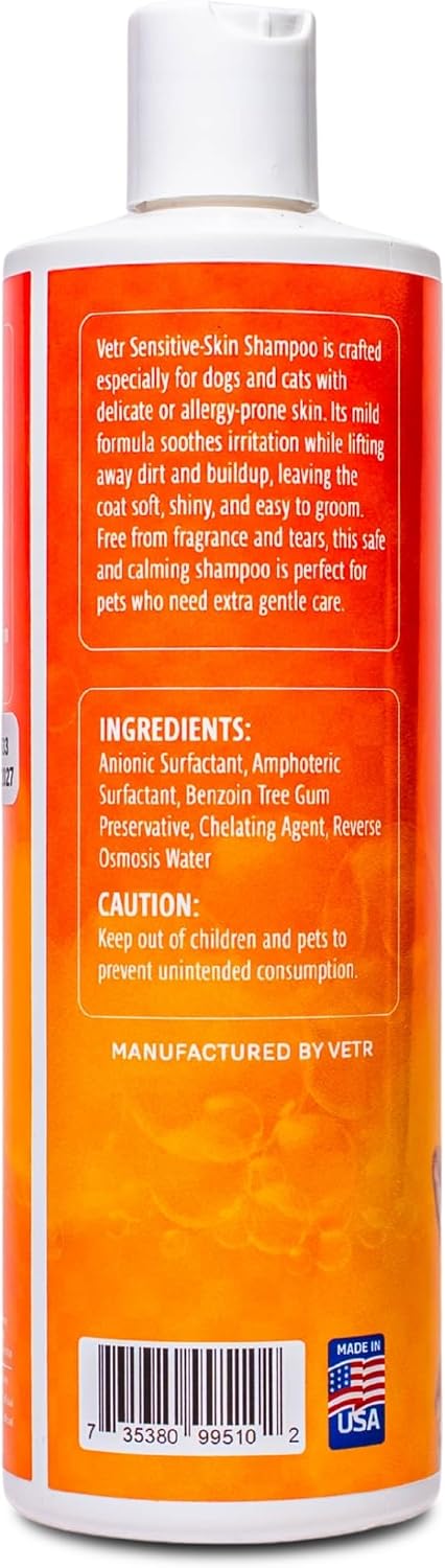 Vetr Sensitive Skin Pet Shampoo, 16 oz - Unscented, Tear-Free, Hypoallergenic, Gentle