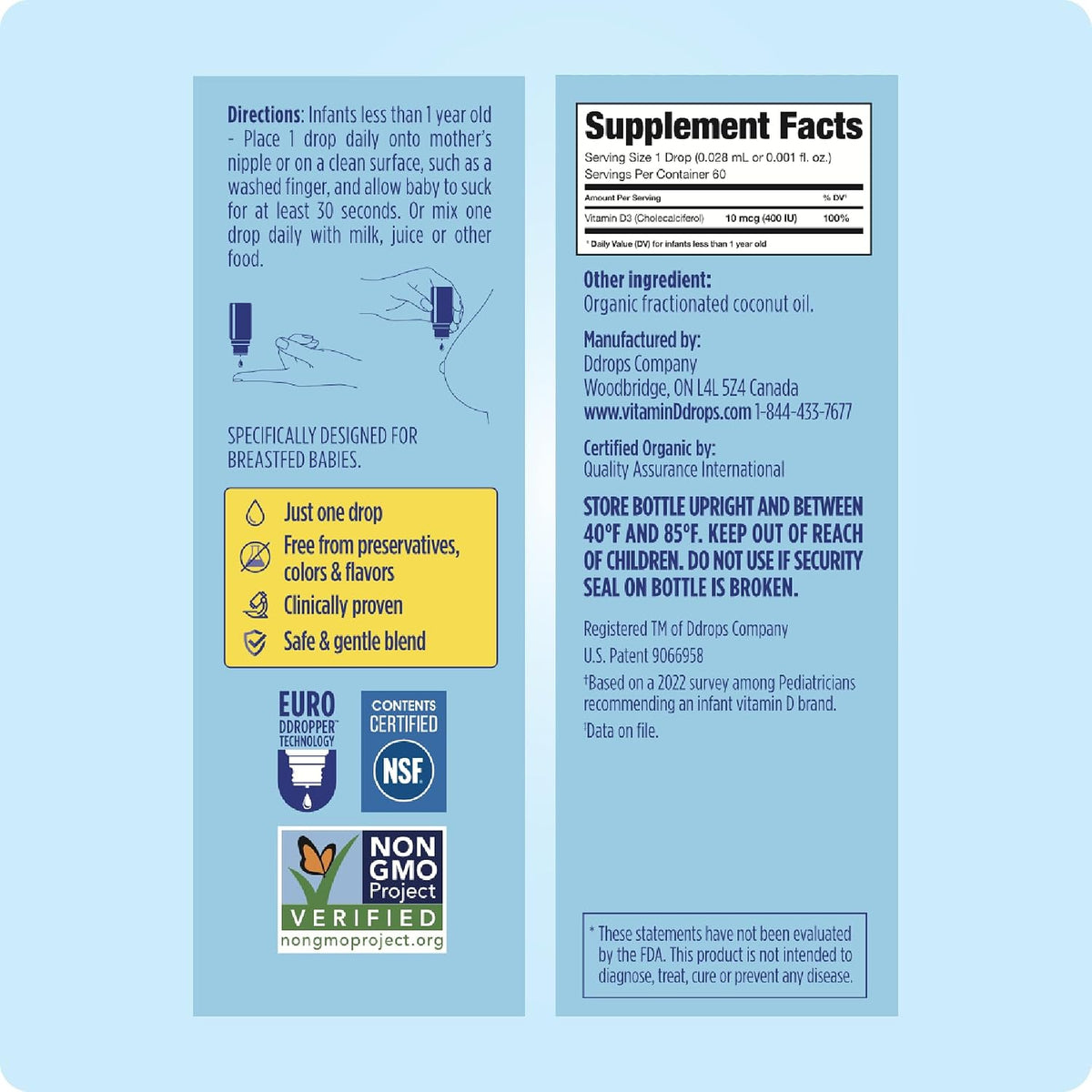 Ddrops Baby 400 IU, Vitamin D, 60 Drops 1.7mL (0.06 Fl. Oz (Pack of 1))