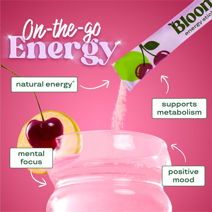 Bloom Nutrition Energy Drink Powder Packets, Strawberry Watermelon, 10 Ct | Sugar Free Drink Mix with L-Theanine, B Vitamins & Natural Caffeine, On the Go Powder Sticks for Natural Energy, 10 Calories