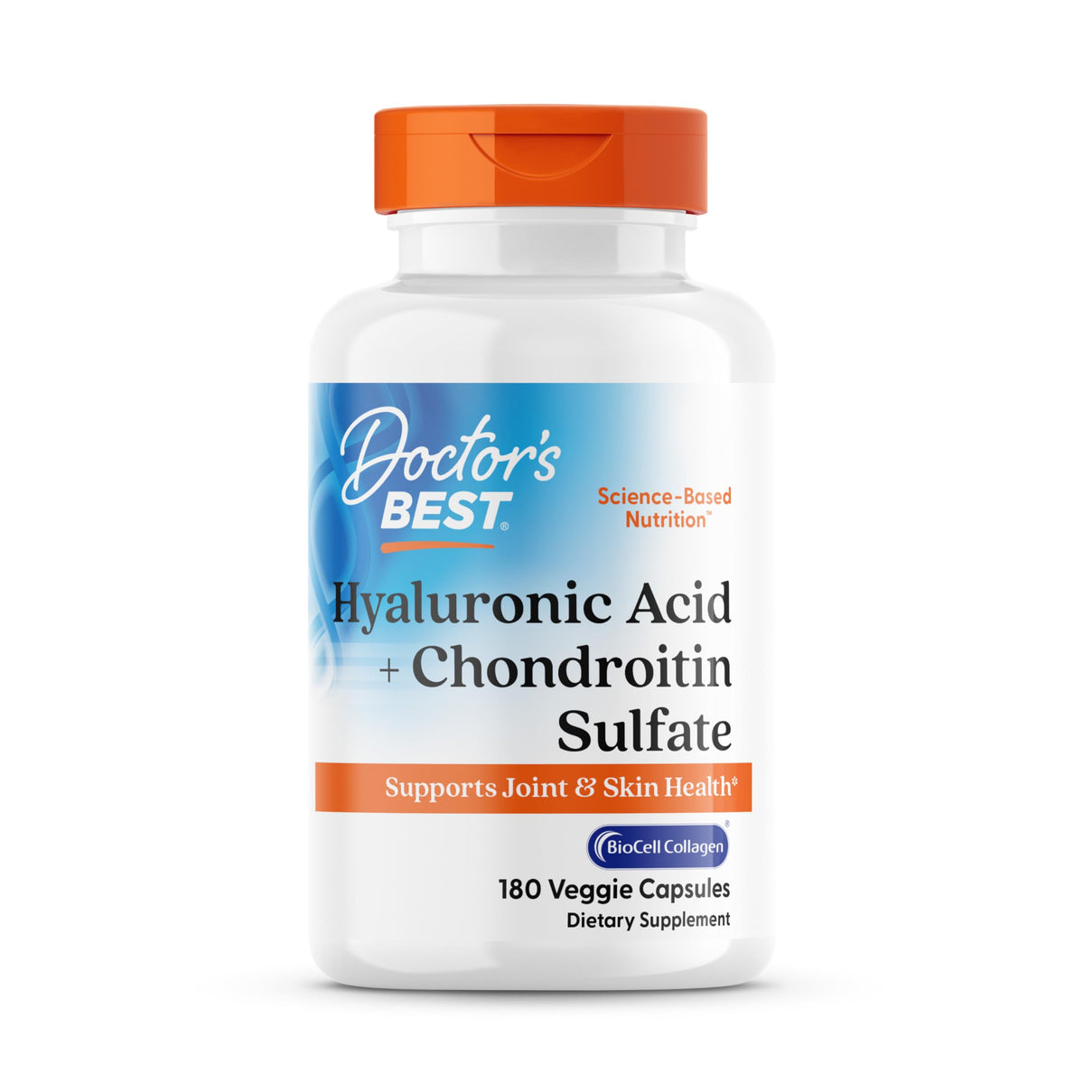 Doctor's Best Hyaluronic Acid with Chondroitin Sulfate, Featuring BioCell Collagen, Non-GMO, Gluten Free, Soy Free, Joint Support, 180 Count (Pack of 1)
