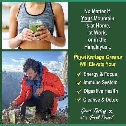 PhysiVantage - Organic Greens Powder - Helps Support Energy, Immunity, & Digestive Health - Prebiotics, Probiotics, Post-biotics - Natural Detox - Vegan - 25 Servings