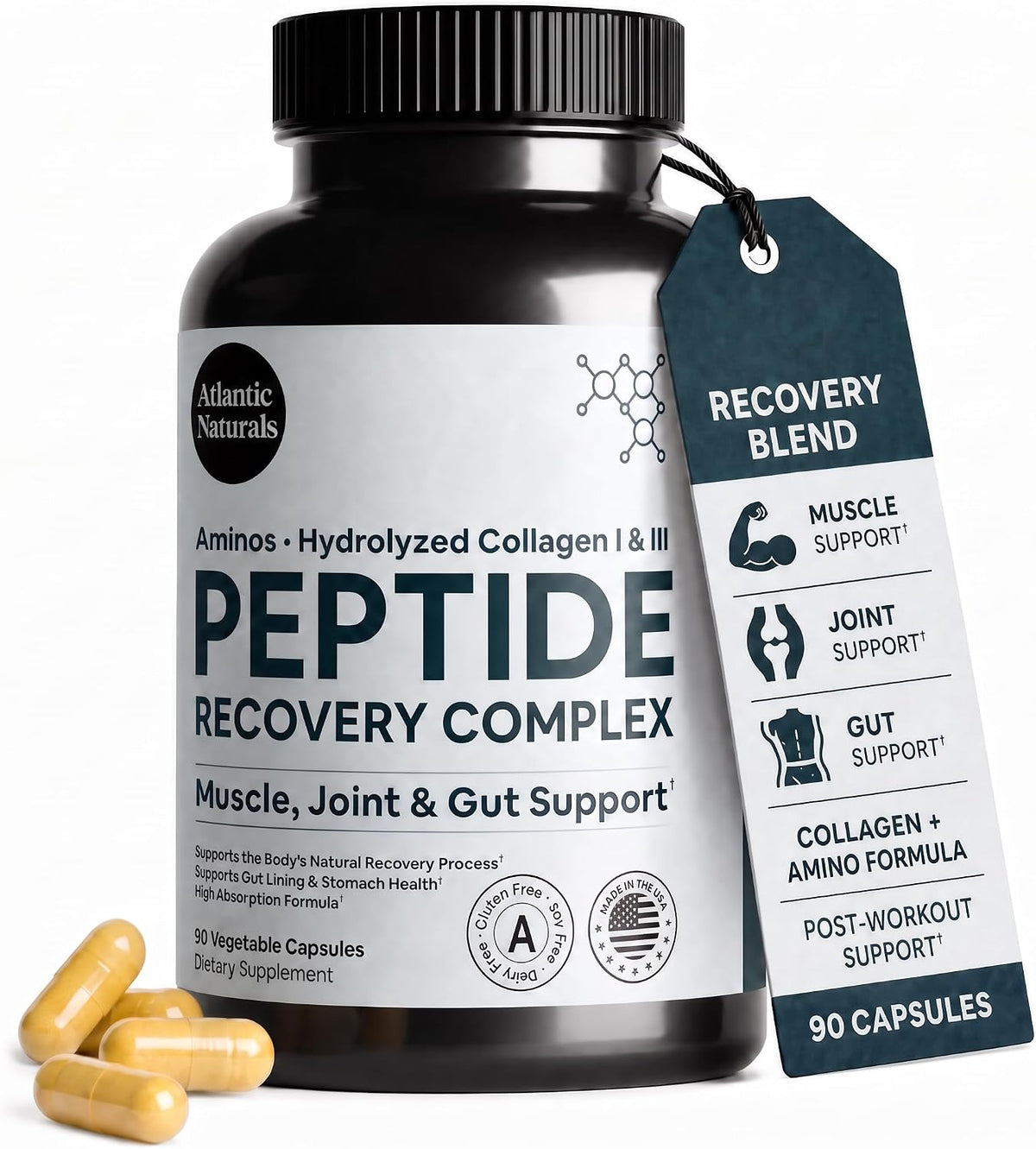 Peptide Recovery Complex – Advanced 157 Recovery Blend with Hydrolyzed Collagen Peptides & Amino Acids | Muscle, Joint & Tissue Support for Men & Women | Post-Workout Flexibility | 90 Capsules
