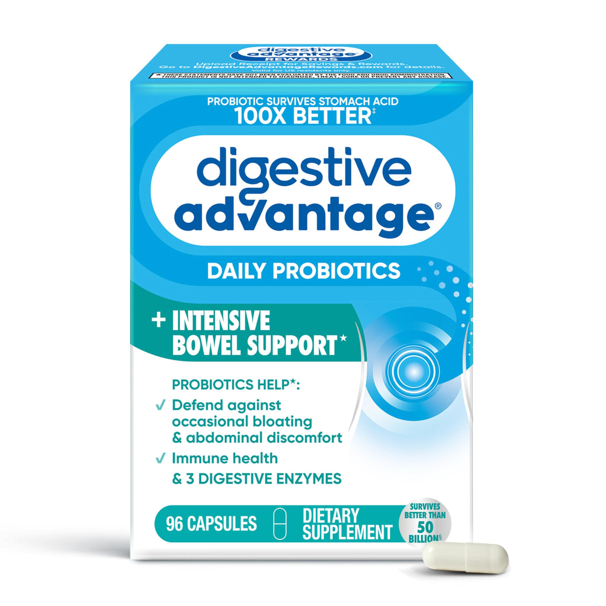 IBS Daily Probiotic Capsules for Digestive Health & Gut Health, Digestive Advantage Probiotics For Men and Women (96 count box) - Digestible Enzymes