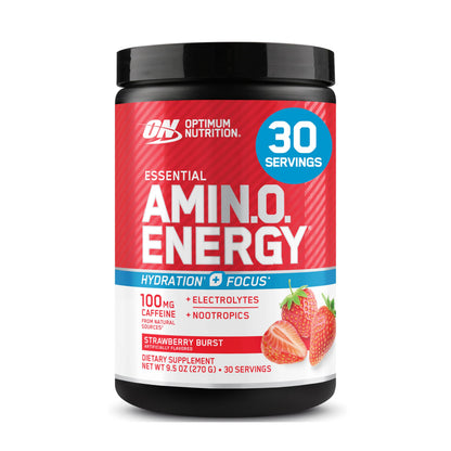 Optimum Nutrition, Amino Energy Powder Plus Focus, with Bcaa, Electrolytes, and Caffeine, Watermelon, 30 Servings | Contains BCAAs, Electrolytes, 100 mg Caffeine, 5g Amino Acids, Zero Sugar, Supports Hydration, Banned Substance Tested