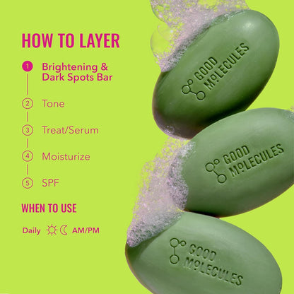 Good Molecules Brightening & Dark Spots Bar - Soap Free Face and Body Bar - Tranexamic, Kojic Acids and Niacinamide to Target Dark Spots - Skin Care