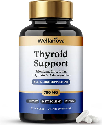 Thyroid Support for Women & Men - Iodine, Selenium, L-Tyrosine, Zinc & More | Ashwagandha Supplement,Supports Hormone Balance, Energy & Metabolism, 60 Vegan Capsules