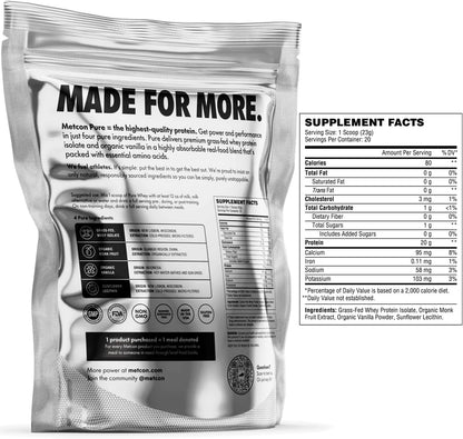 MetCon Whey Protein Isolate - Premium Grass-Fed Whey Protein Isolate Powder with 5 All-Natural Ingredients, No Fillers, Organic Vanilla Flavor (460g)