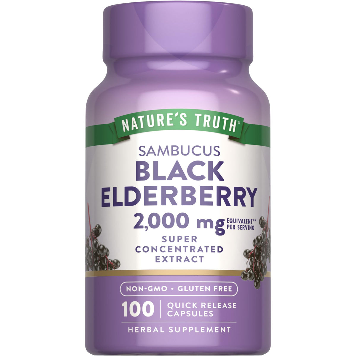 Nature's Truth Black Elderberry Capsules | 100 Count | Super Concentrated Sambucus Extract | Non-GMO and Gluten Free Supplement