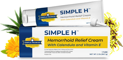 Simple H - Hemorrhoid Cream and Ointment - Internal and External Comfort | Gentle and Fast Absorbing, For Itch and Burning Relief, With 28 Botanicals, Apply Morning and Night, 2 oz Tube