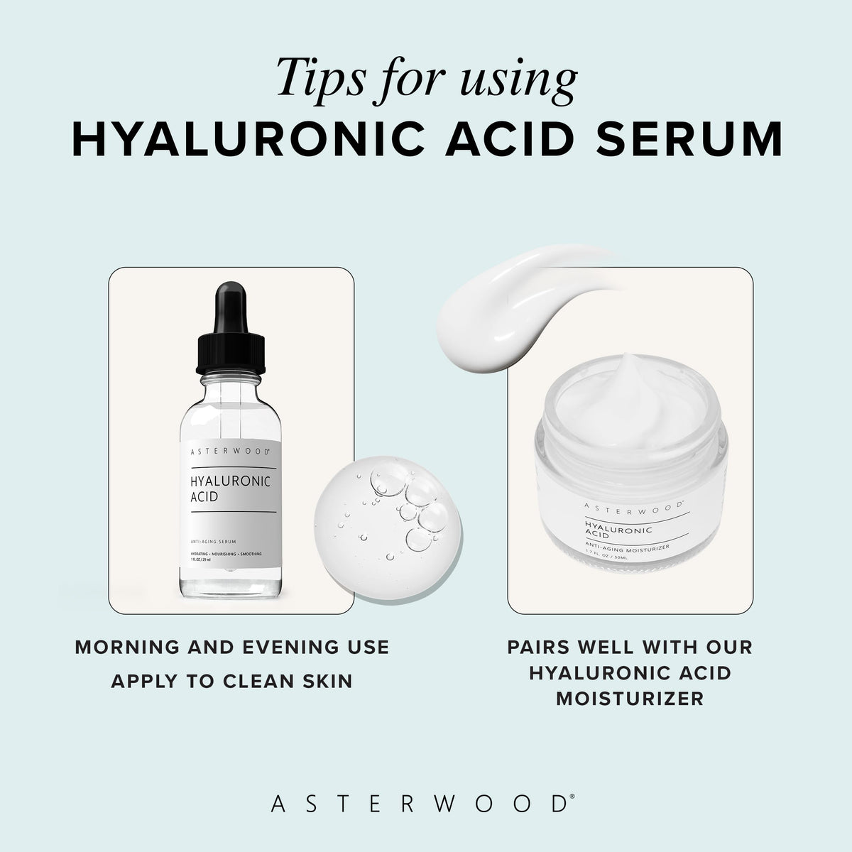 Asterwood Hyaluronic Acid Serum for Face - Plumping, Anti-Aging, Hydrating - Fragrance-Free - 1 Fl Oz