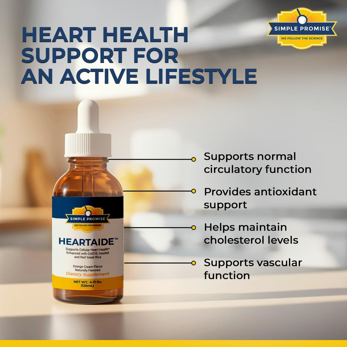HeartAide - Red Yeast Rice with CoQ10 Liquid Drops - Cholesterol Support | Liquid Heart Drops, Cardiovascular Support, Fermented Rice Extract, Easy Once-Daily Dropper, Orange Cream, 4 fl oz