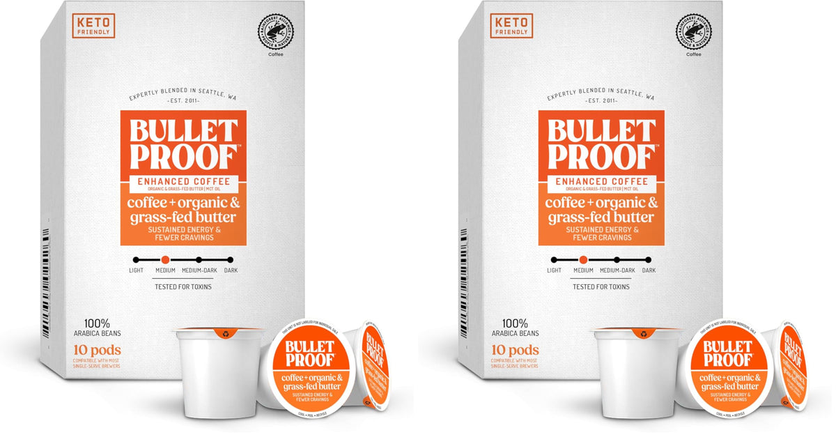 Bulletproof Coffee + Organic Grass-Fed Butter Single-Serve Pods, Keto Coffee, All-in-One Recipe with MCT Oil and Butter, 24 Count