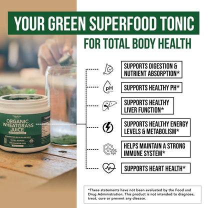 Organic Wheatgrass Juice Powder - Organic, Grown in Volcanic Soil of Utah - Raw BioActive Form, Cold-Pressed Then CO2 Dried, 20:1 Concentrate Juice Extract - Unflavored (5.3 oz – 60 Servings)