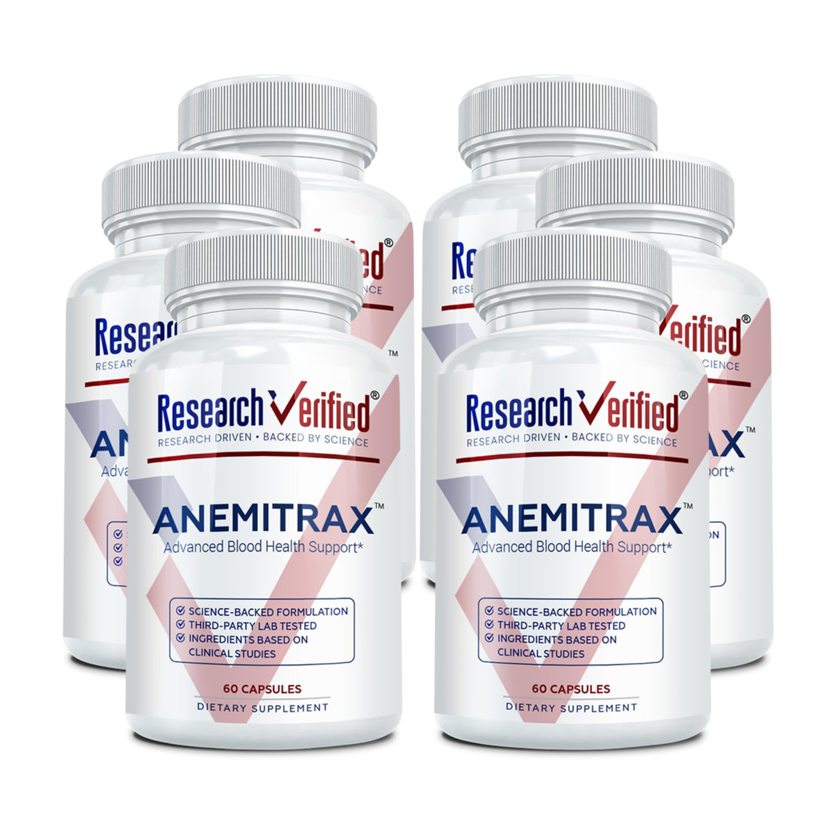 Research Verified Anemitrax - 6-in-1 Complete Blood Builder - Gentle on Stomach Iron Bisglycinate with Vitamin C, B12, Folate & BioPerine for Max Absorption - 180 Vegan Capsules
