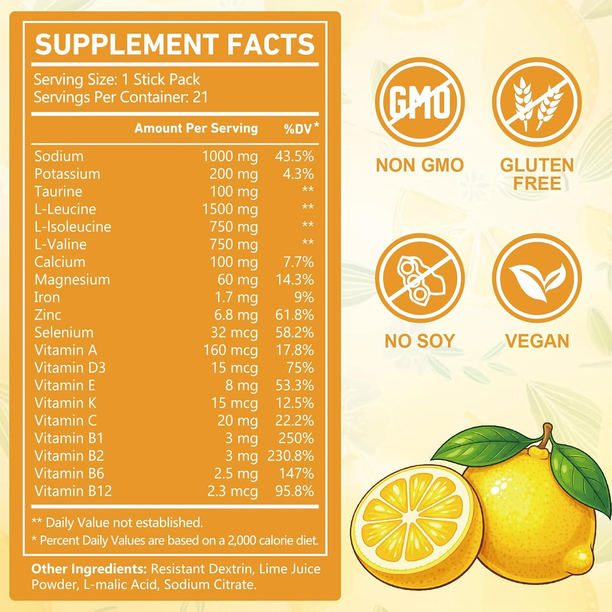 OMOGS Electrolytes Powder, 9 Key Vitamins, Electrolyte Blend, Refreshing Lemonade, Sodium & Energy Supplementl, Keto Friendly, Zero Calories