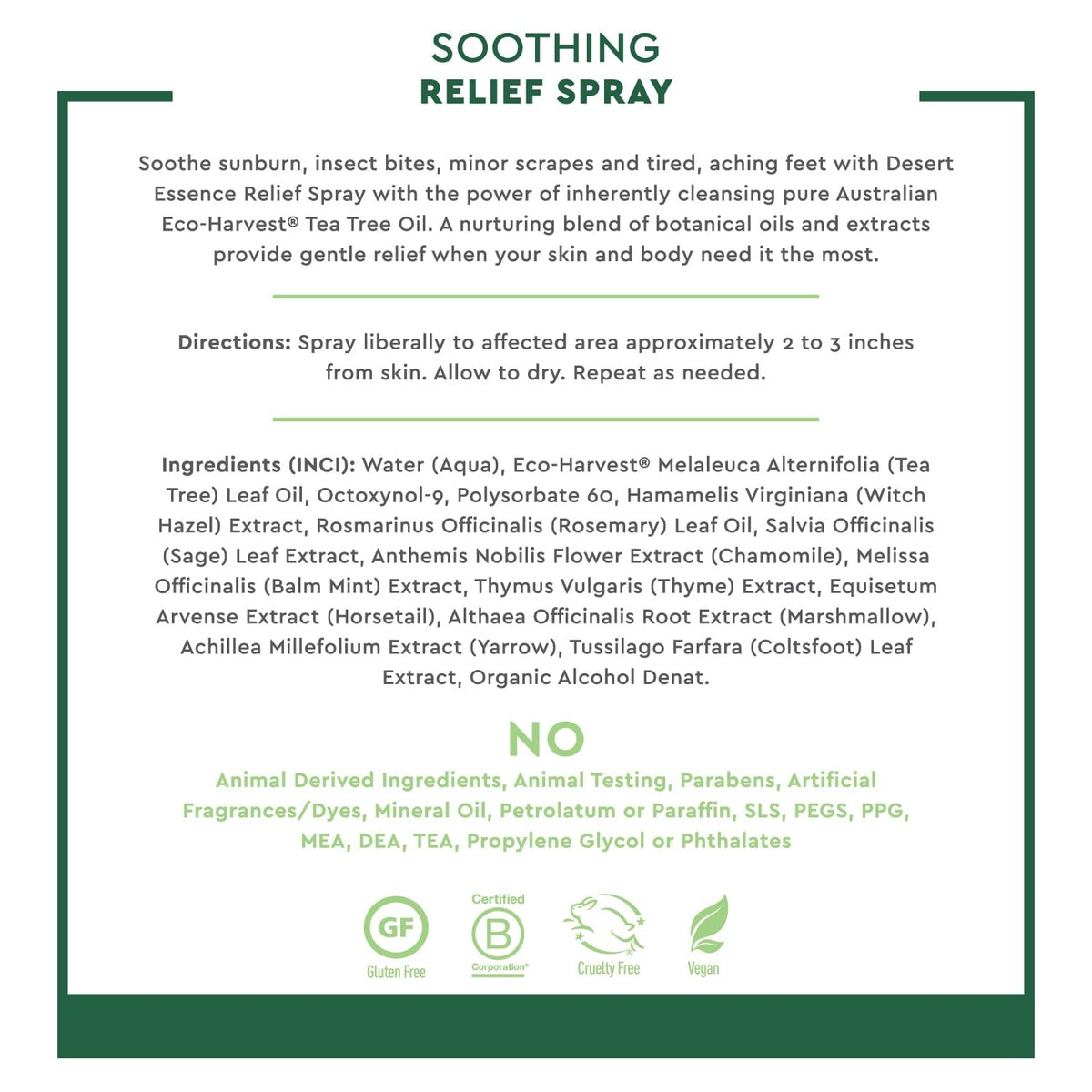 Desert Essence Relief Spray - 4 Fl Oz - Antiseptic Eco-Harvest Tea Tree Oil & Other Essential Oils - Natural First Aid - Minor Burns - Sunburn - Insect Bites - Scrapes - May Comfort Aching Feet