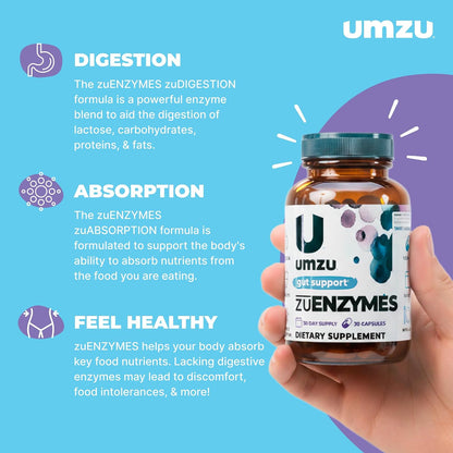 UMZU zuEnzymes Digestive Enzyme Supplement, 30 Day Supply | 21 Enzyme Blend, Lipase, Protease and Amylase, Supports Digestion, Gut Health, Nutrient Breakdown and Digestive Wellness