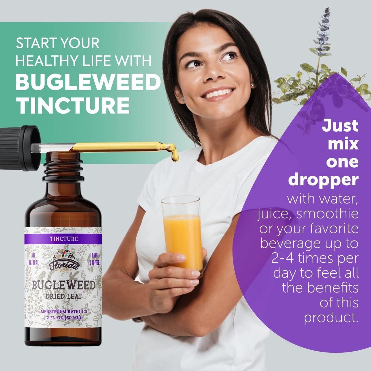 Bugleweed Tincture, Organic Bugleweed Extract (Ze LAN, Lycopus Virginicus) Herbal Supplement, Non-GMO in Cold-Pressed Organic Vegetable Glycerin 700 mg, 2 oz (60 ml)