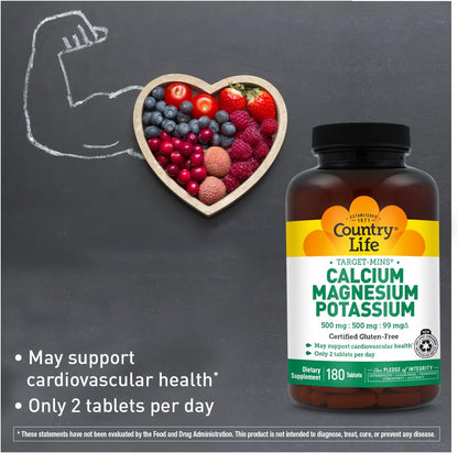 Country Life Target-Mins Calcium Magnesium Potassium, 180 Tablets