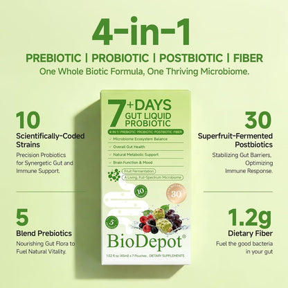 7 Day Gut Cleanse & Daily Liquid Probiotic Support Bundle, 14pack | Gut health wellness routine with 7-day cleanse + 10-strain liquid probiotics, prebiotics & postbiotics for microbiome balance