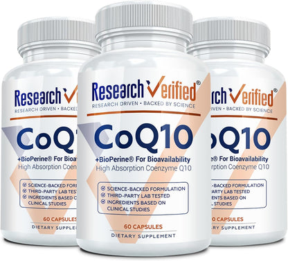 Research Verified CoQ10-100% Pure Extra Strength 300mg CoQ10 – Improved Absorption and Bioavailability with Bioperine - Boost Antioxidant Levels, Improve Cardiovascular Health, 180 Vegan Capsules