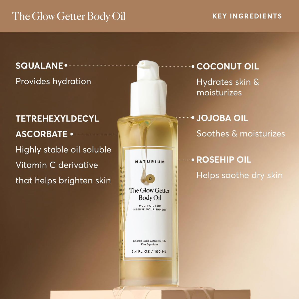 Naturium The Glow Getter Body Oil, Multi-Oil for Intense Nourishment, Hydrating & Moisturizing Formula, Vegan & Cruelty-Free, 3.4 oz