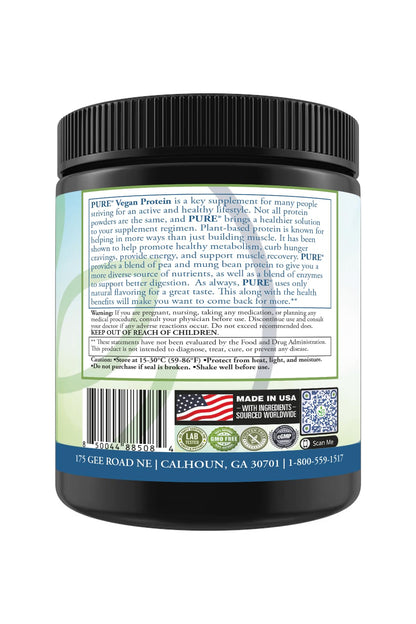 PURE® Vegan Protein Powder - 25g Plant Based Protein, 15 Servings - Pea & Mung Bean Blend with Digestive Enzymes - Dairy-Free - Muscle Recovery & Appetite Control - Chocolate 525 Grams