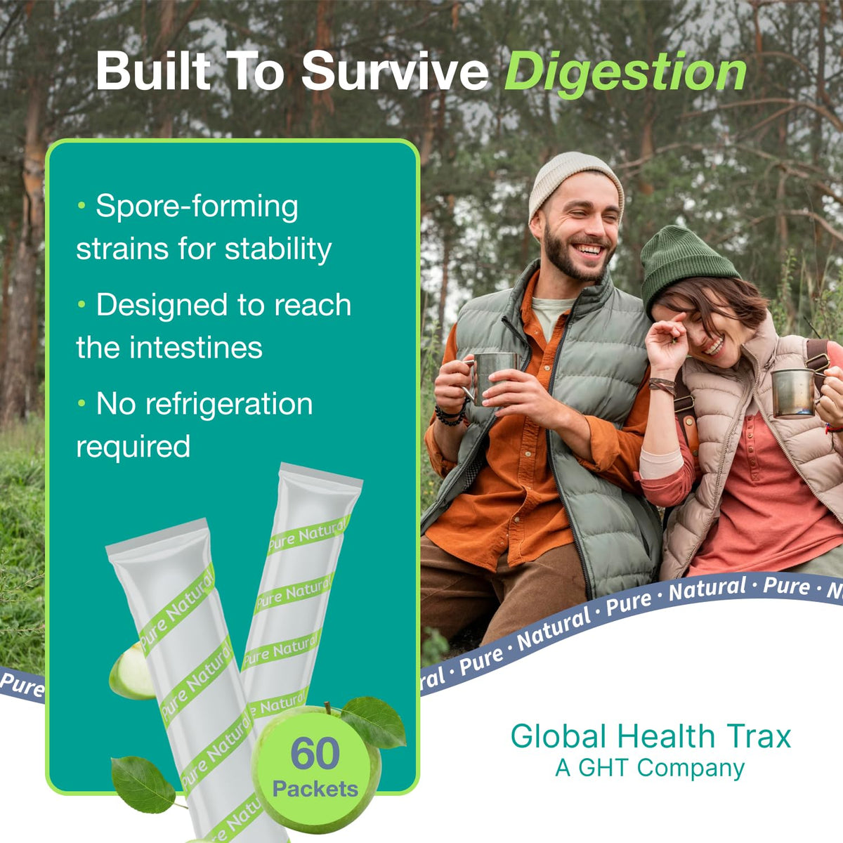 Global Health Trax GHT - ThreeLac Lemon Probiotic Drink Mix for Digestive Health - Advanced Probiotic Powder Formula for Men, Women & Kids - Immune Support & Gut Balance, Non-GMO - 60 Packets