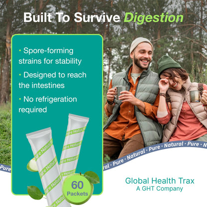 Global Health Trax GHT - ThreeLac Lemon Probiotic Drink Mix for Digestive Health - Advanced Probiotic Powder Formula for Men, Women & Kids - Immune Support & Gut Balance, Non-GMO - 60 Packets