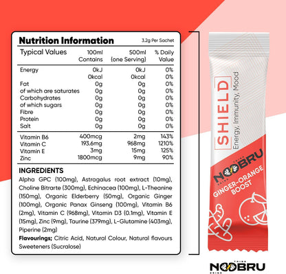 Noobru Shield with Vitamin C Powder and Ginger - Immune System Booster for Perfect Health Condition - Vitamins Blend for Your Body - Nootropic Food Supplements for Sharp Concentration and Quick Mind