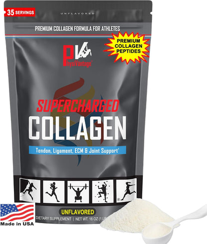 PhysiVantage Supercharged Collagen Peptides Powder - Unflavored & Organic Greens Powder