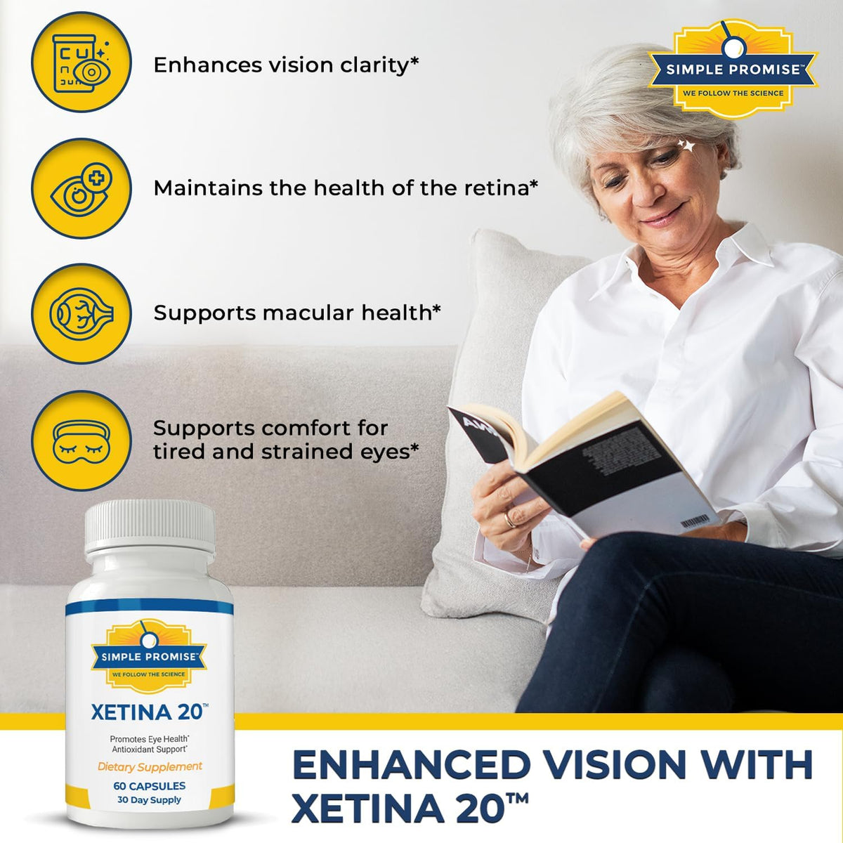 Xetina 20 - Lutein and Zeaxanthin Eye Vitamins - Adults and Seniors Care | Eye Nutrient Complex, Daily Vision Support, Bilberry and Grape Seed, Simple Once-Daily Routine, Non-GMO